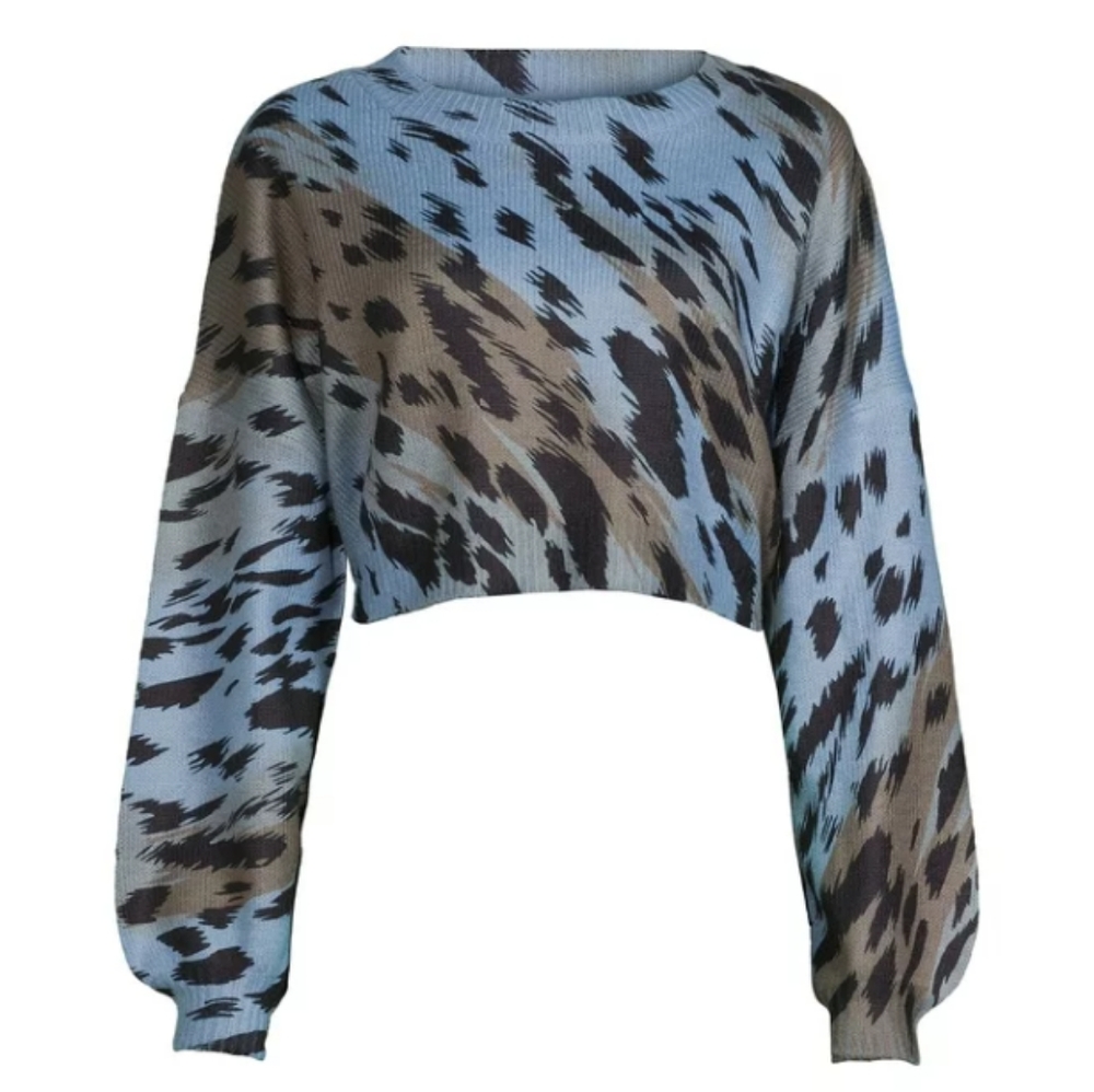 NWT Dreamers by Debut Women's Animal Print Cropped Sweater Pullover